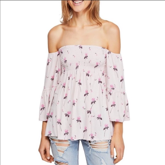 🔥FREE PEOPLE🔥Lana Off The Shoulder Floral Tunic Top Pink/Purple NWT - Picture 3 of 11